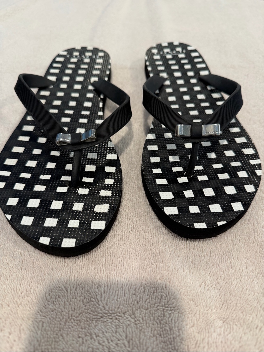 Coach Black and White Check Flip Flop Sandals for Women